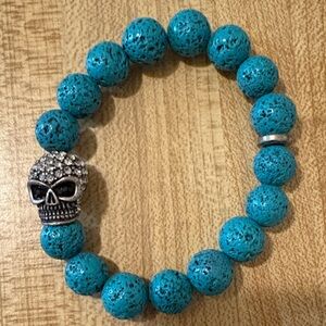 Turquoise Beaded Bracelet with Skull Accent